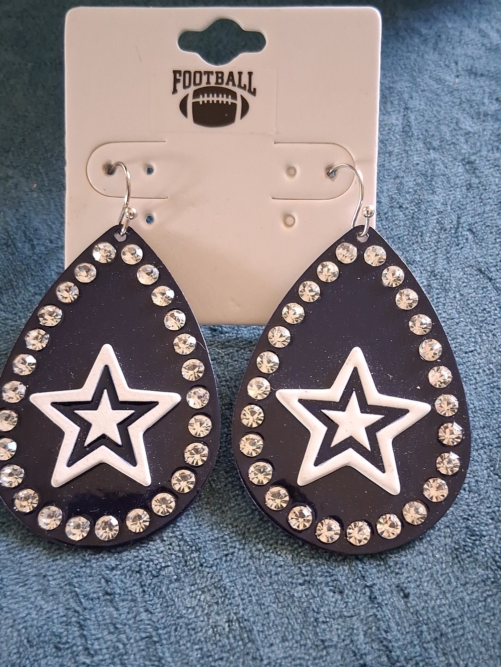 NFL Dallas Cowboys Navy Blue Teardrop Star Earrings with Rhinestones